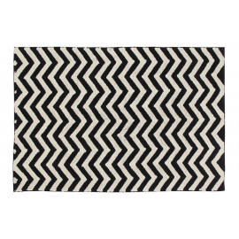 Tapis lavable en machine en coton naturel noir et beige Zig-Zag Lorena Canals