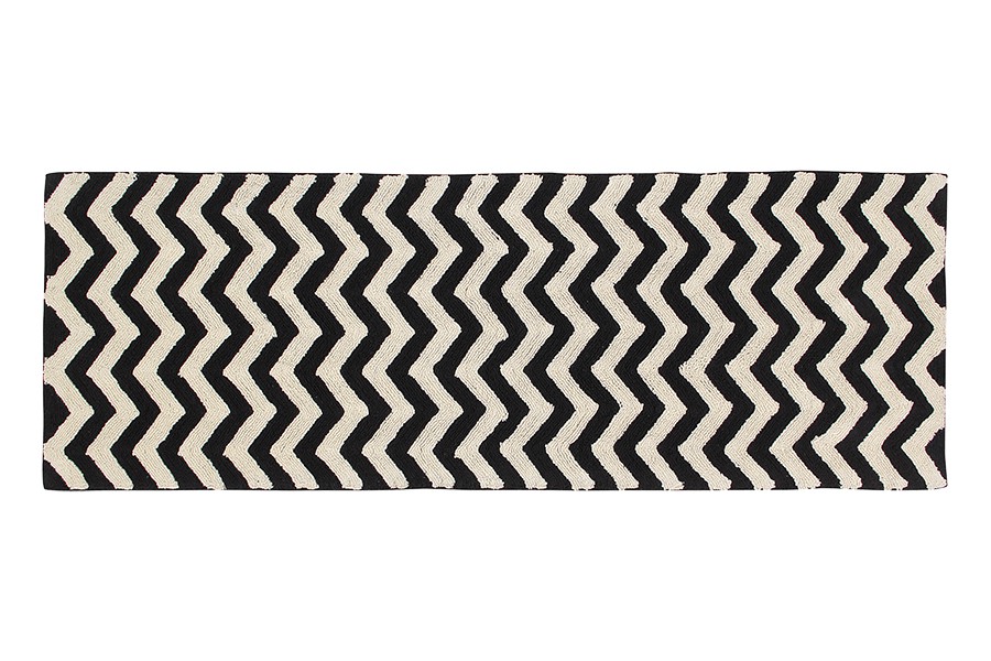 Tapis lavable en machine en coton naturel noir et beige Zig-Zag Lorena  Canals 