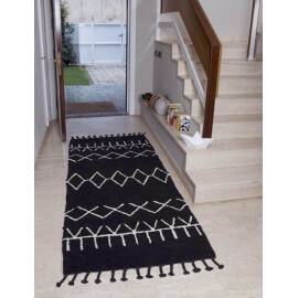 Tapis noir et beige en coton naturel avec franges Bereber Black Lorena Canals