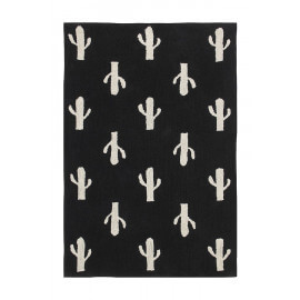 Tapis en coton naturel fait main noir et beige Cactus Stamp Lorena Canals