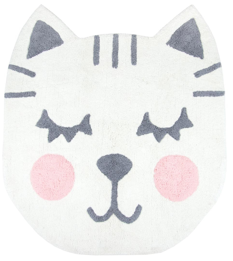 Tapis blanc tête de chat lavable en machine Betsy Nattiot