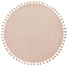 Tapis rond en jute rose avec franges et lurex Heloïse Nattiot