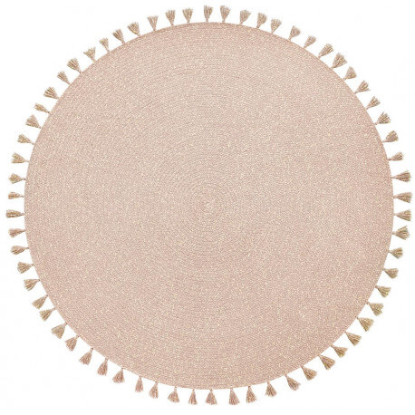 Tapis rond en jute rose avec franges et lurex Heloïse Nattiot