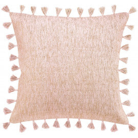 Coussin beige en coton tissé main avec franges et lurex Heloïse Nattiot