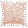 Coussin beige en coton tissé main avec franges et lurex Heloïse Nattiot