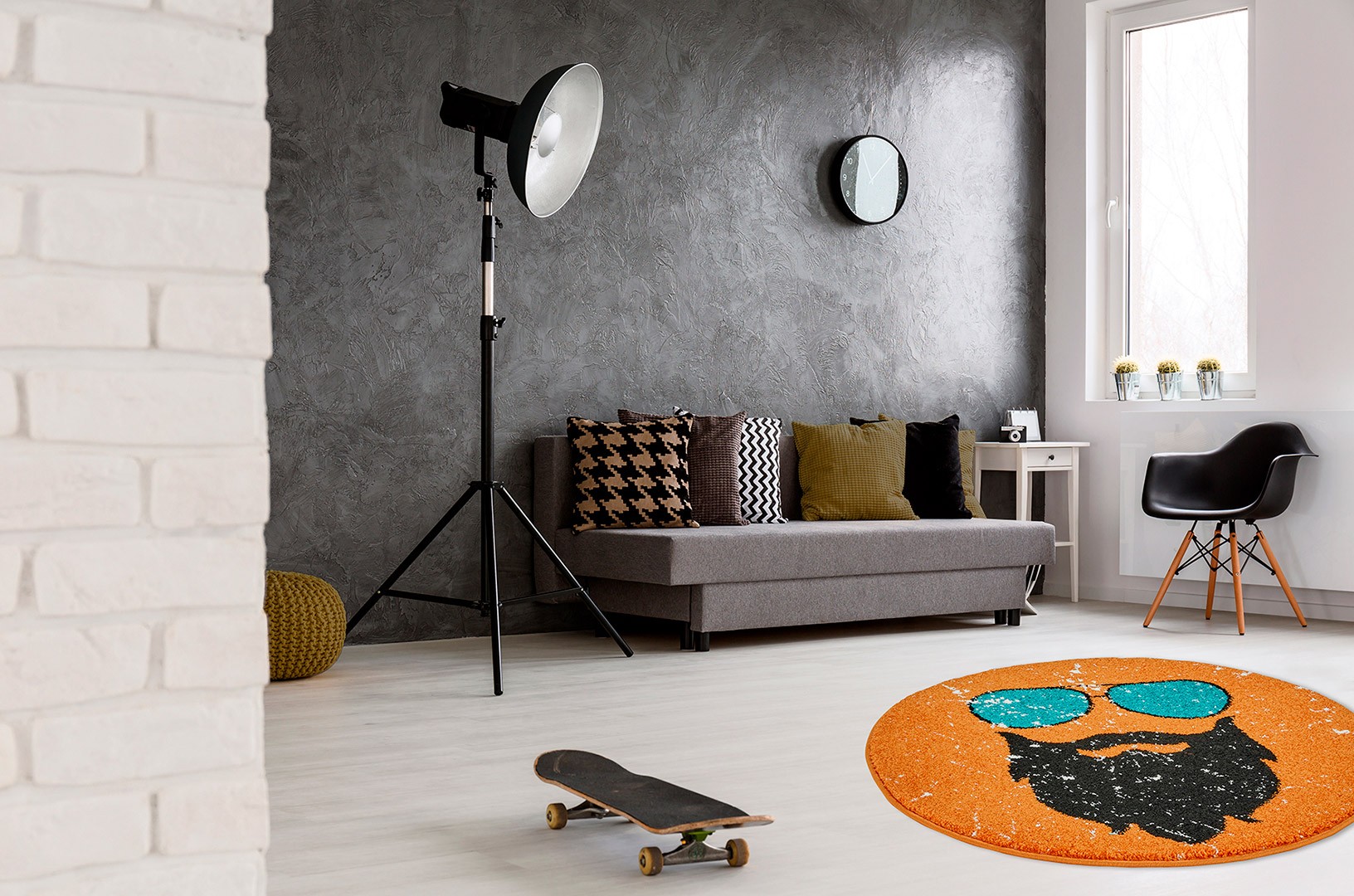 Petit tapis rond orange tendance Hipster
