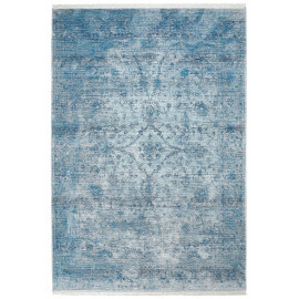 Tapis vintage à courtes mèches bleu Akar