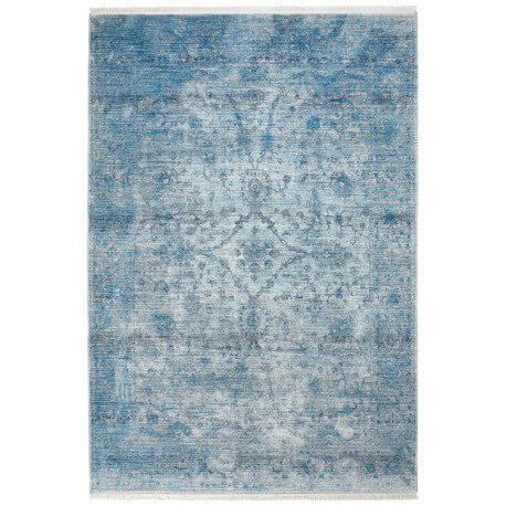 Tapis vintage à courtes mèches bleu Akar