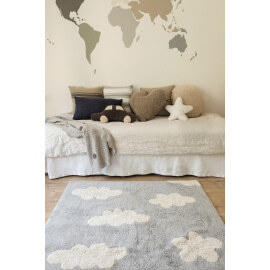 Tapis lavable en machine pour enfant gris Clouds Lorena Canals