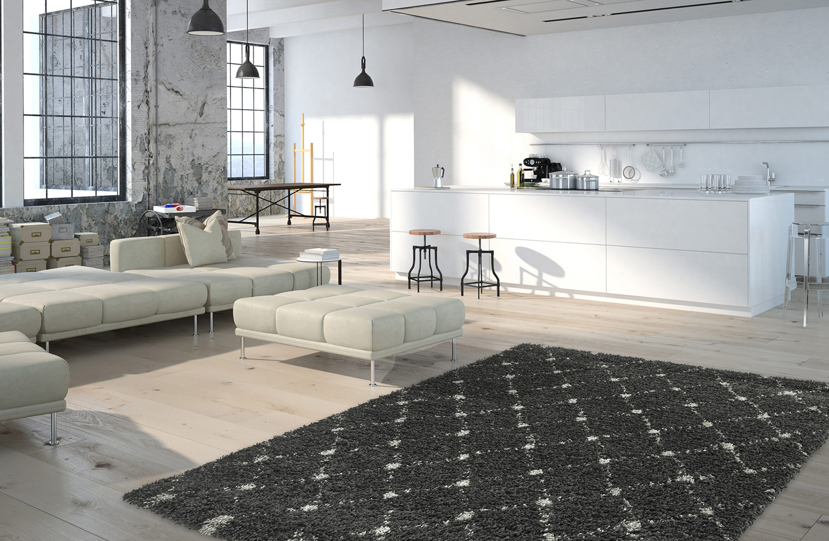  Tapis  design pour salon  shaggy anthracite  Aberti