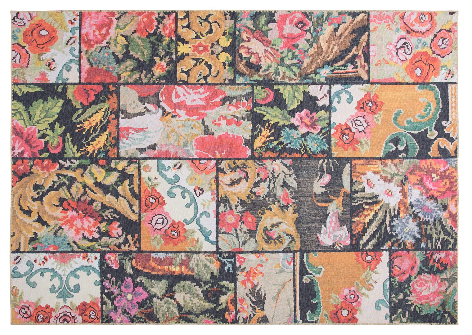 Tapis effet patchwork plat multicolore floral Moods