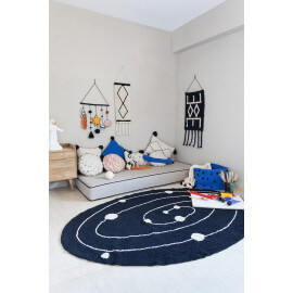 Tapis enfant noir et blanc lavable en machine Milky Way Lorena Canals