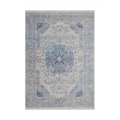 Tapis vintage bleu à courtes mèches tissé Osly