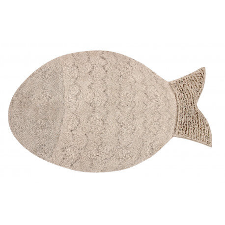 Tapis en forme de poisson lavable en machine beige Big Fish Lorena Canals