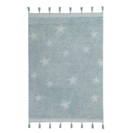 Tapis enfant bleu océan fait main en coton Hippy Stars Lorena Canals