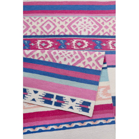 Tapis kilim rose à courtes mèches Turpan