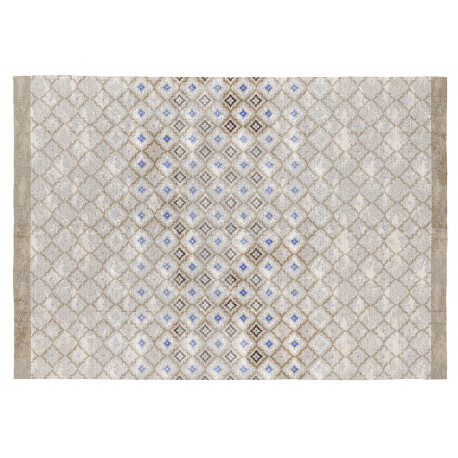 Tapis moutarde et beige carreaux de ciments plat coton Agnes