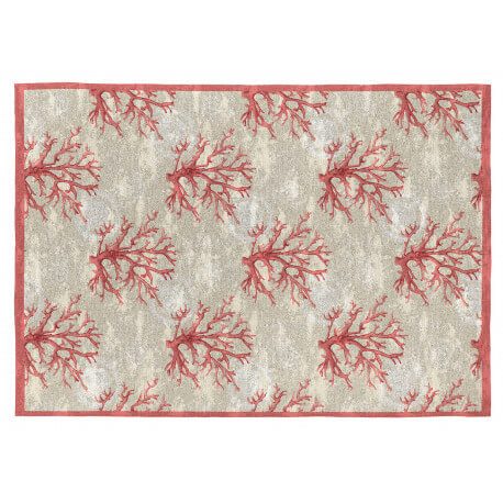 Tapis en coton beige et corail plat effet arbre Byron