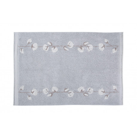 Tapis floral lavable en machine à courtes mèches gris Cotton Bolls Lorena Canals