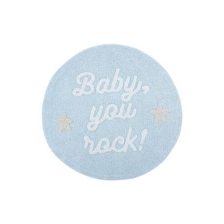 Tapis rond enfant lavable en machine bleu Baby, you rock! Lorena Canals