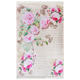 Tapis avec franges antidérapant floral rose Liana