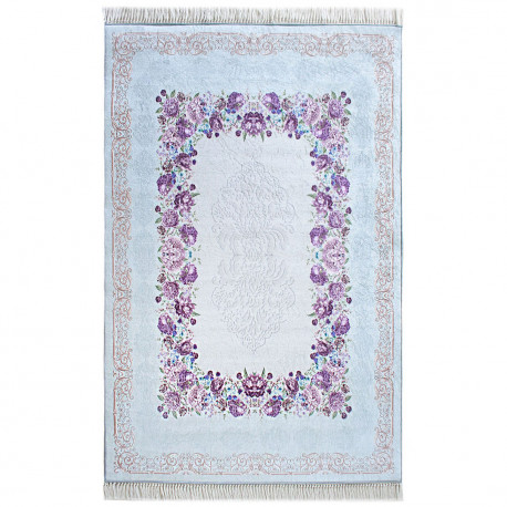 Tapis de salon turquoise floral plat avec franges Land