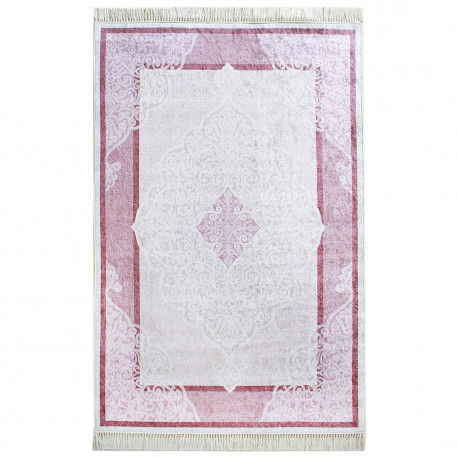 Tapis baroque plat avec franges rose Orphee