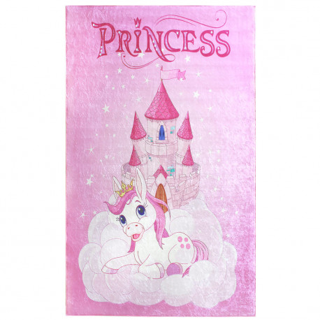 Tapis chambre enfant princesse rose plat Noma