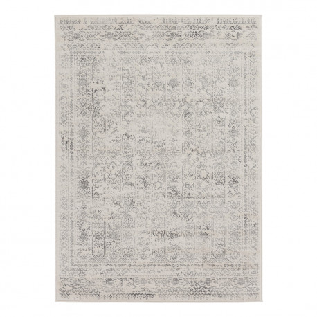 Tapis crème vintage à mèches courtes rayé Leonie