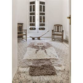 Tapis ethnique en laine lavable en machine avec franges beige Zuni Lorena Canals