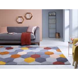 Tapis géométrique effet 3D scandinave à courtes mèches Munro