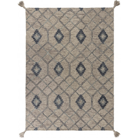 Tapis gris avec franges graphique ethnique Diego