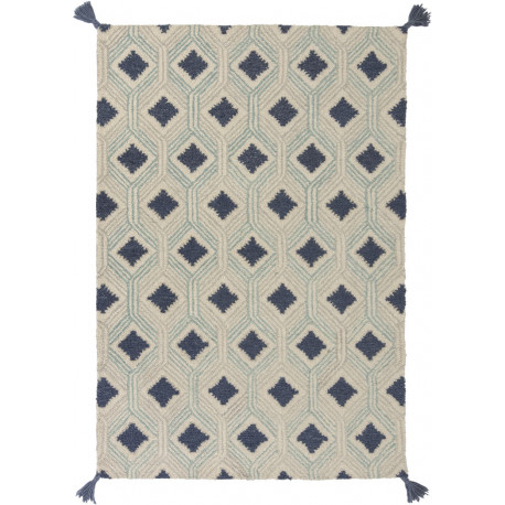 Tapis avec franges bleu design graphique Marco