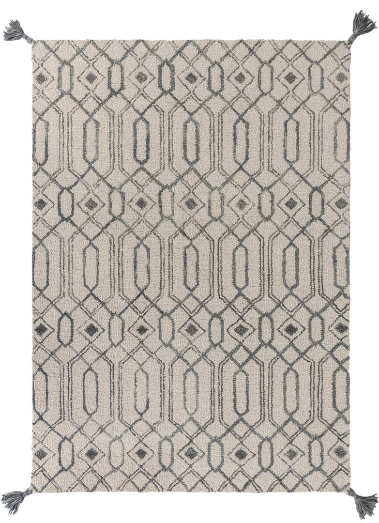 Tapis rectangle avec franges gris design graphique Pietro
