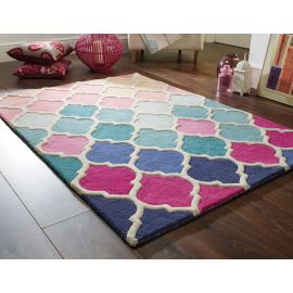 Tapis baroque rose rectangle à courtes mèches Rosella