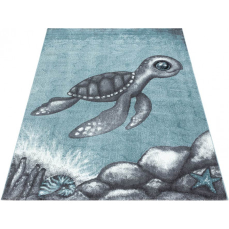 Tapis rectangle pour chambre d'enfant bleu Tortue