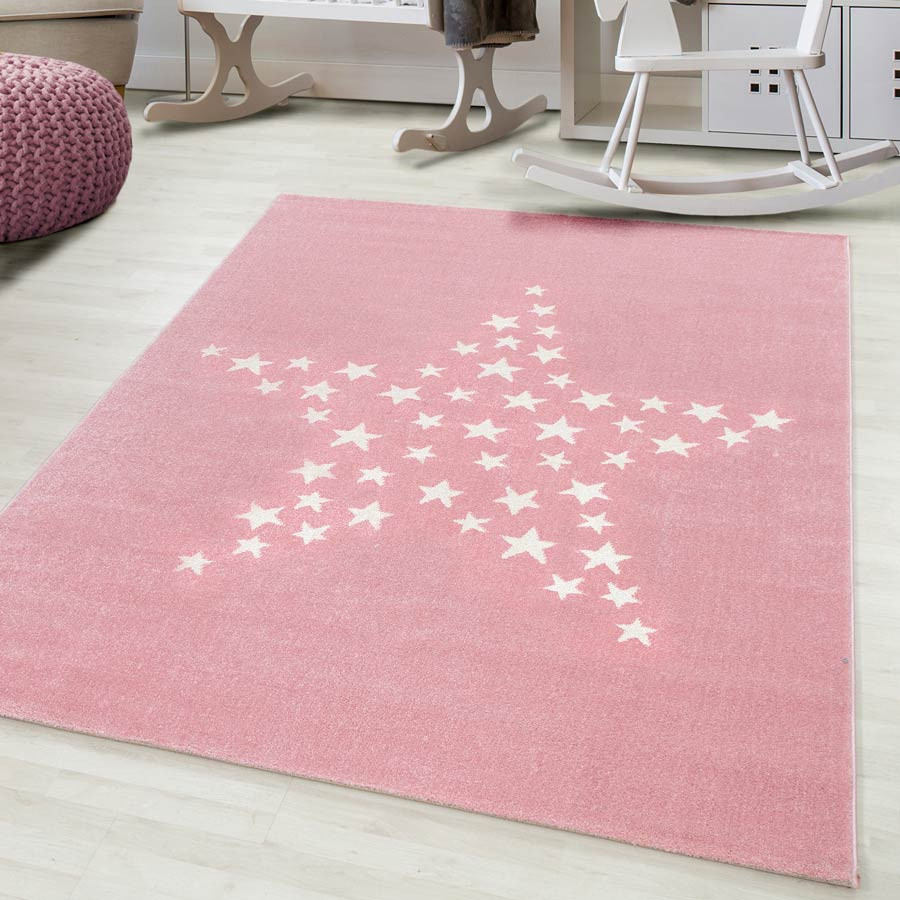  Tapis doux rose  pour enfant rectangle Stars