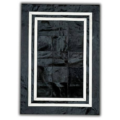 Tapis contemporain en peau de vache noir et blanc plat Conti