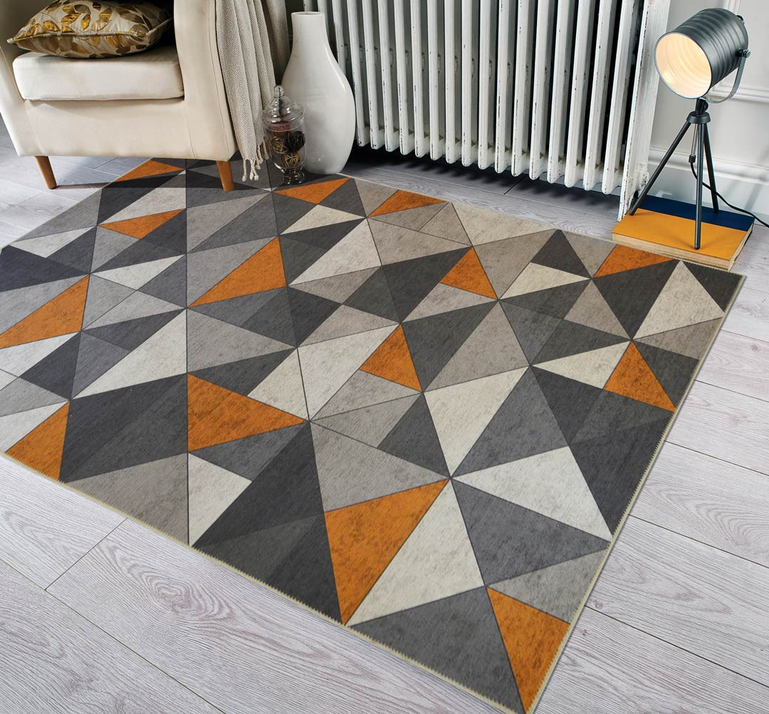 Tapis lavable en machine gris scandinave graphique Savone