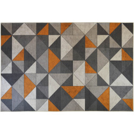 Tapis lavable en machine gris scandinave graphique Savone