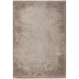 Tapis beige vintage avec effet 3D rayé à mèches courtes Chimay