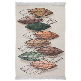 Tapis floral beige avec franges lavable en machine Hal