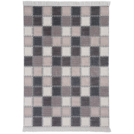 Tapis effet patchwork beige lavable en machine avec franges Hamont