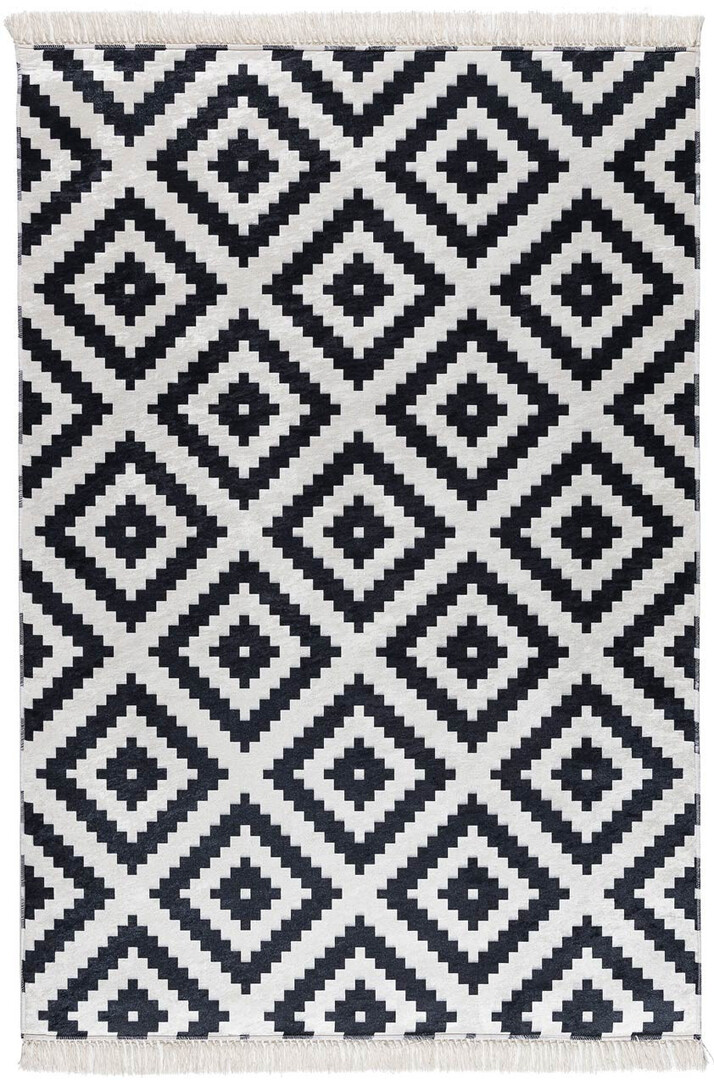 Tapis scandinave lavable en machine graphique blanc et noir Lessines