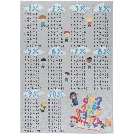 Tapis lavable en machine enfant plat gris Multiplication