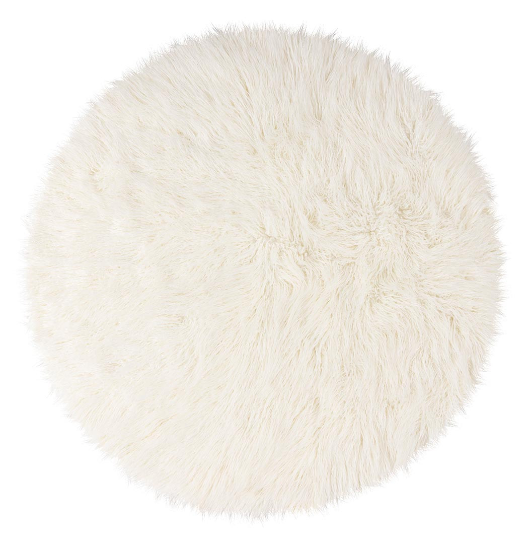 Tapis rond crème à longues mèches tufté main uni Liminka