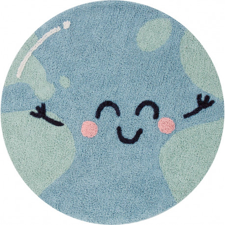 Tapis lavable en machine enfant bleu rond Big Big World Lorena Canals