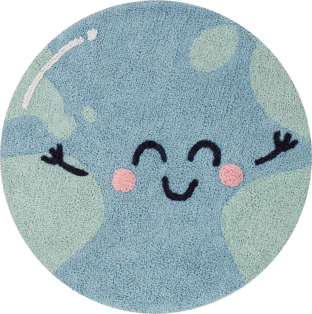 Tapis lavable en machine enfant bleu rond Big Big World Lorena Canals