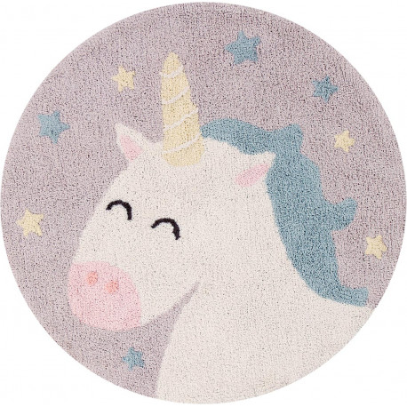 Tapis gris enfant lavable en machine rond Believe in Yourself Lorena Canals