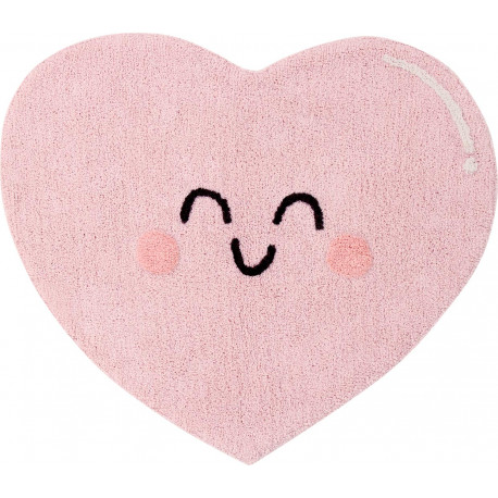 Tapis lavable en machine rose enfant Happy Heart Lorena Canals